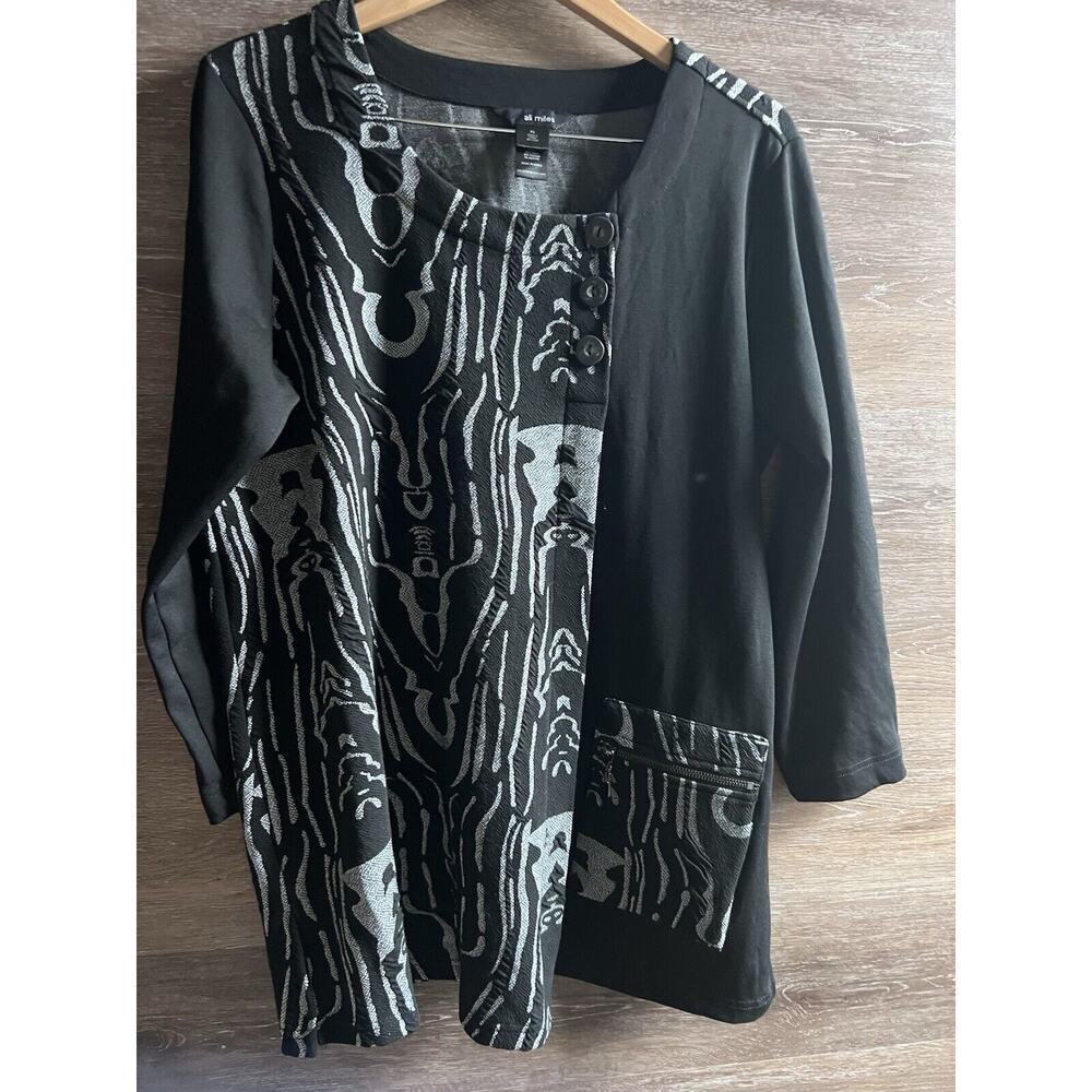 Ali Miles Black Tunic Shirt Blouse XL Women Stretchy Pockets Unique Modern Artsy - Picture 6 of 11